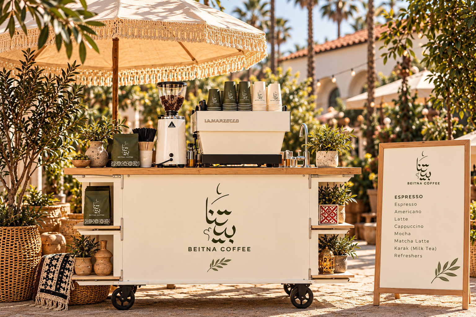 The Beitna coffee cart set up outdoors